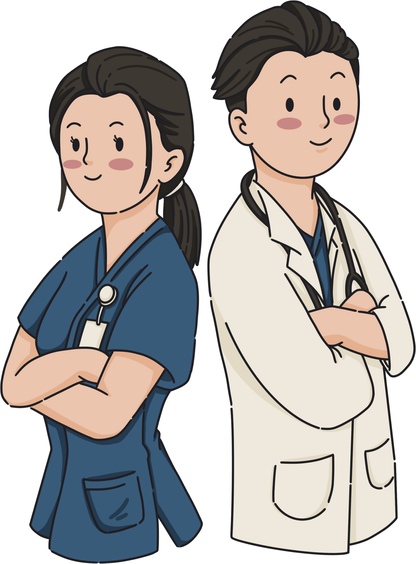 Doctor and Nurse Confident Profile Clean Flat Design Illustration style